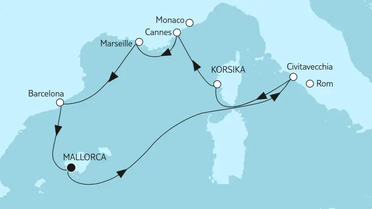 Mein Schiff 3: Mittelmeer-Kreuzfahrt Route