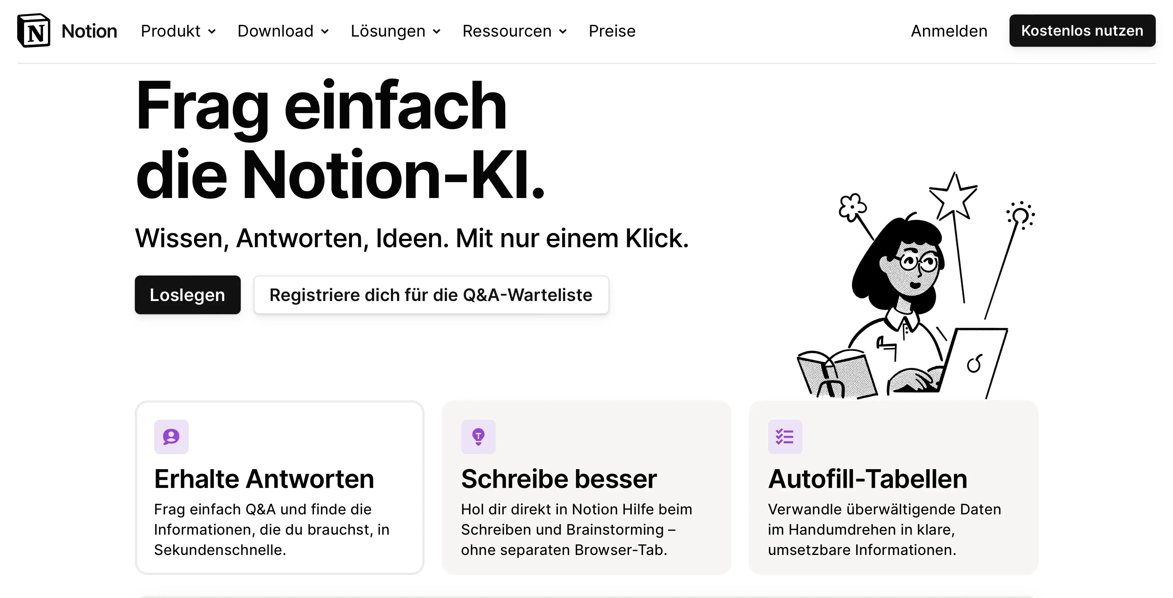 Notion KI Webseite (Screenshot)
