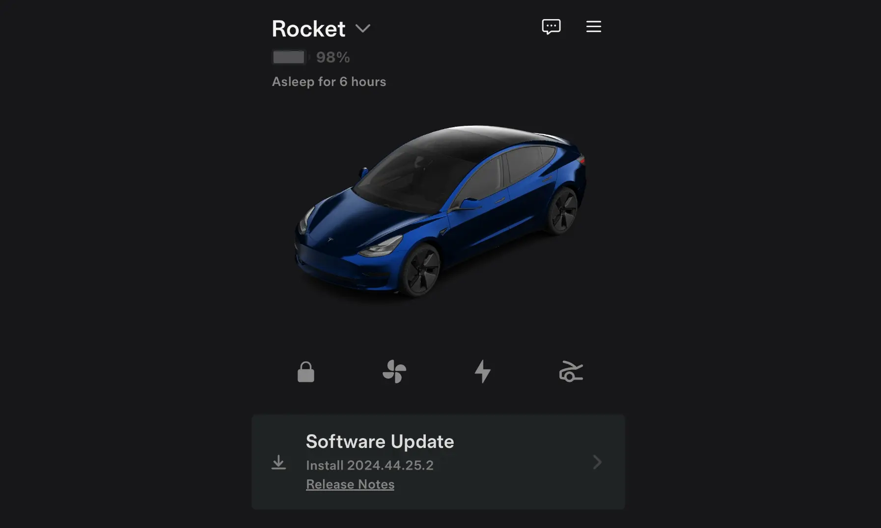 Screenshot: Tesla Holiday Update in der Tesla App