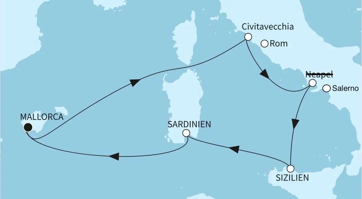 Mein Schiff Relax: La Dolce Vita Kreuzfahrt Route